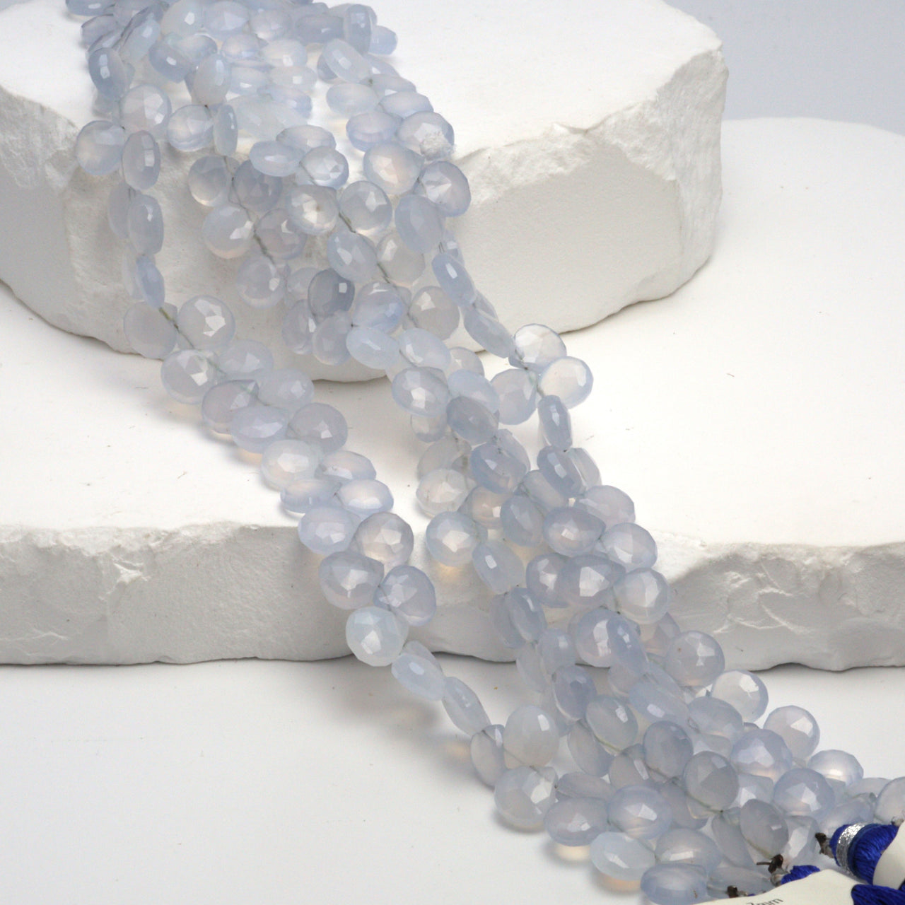 Natural Blue Chalcedony 7mm Faceted Heart Shaped Briolettes Bead Strand