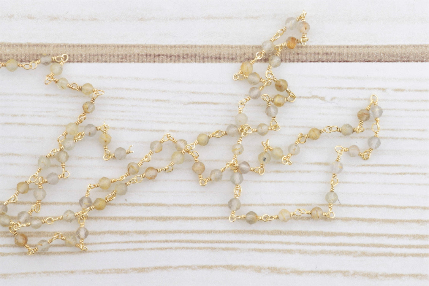 Natural Brown Zircon 3mm Faceted Rondelles Rosary Chain Sterling Silver with Gold Plating Wire Wrap Chain by the Foot