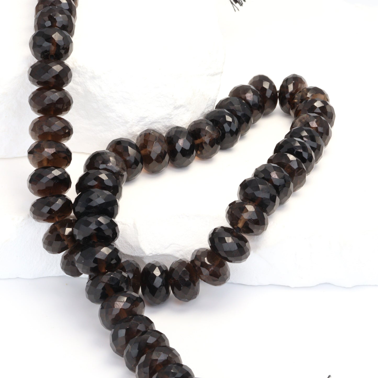 Dark Smoky Quartz 11mm Faceted Rondelles Bead Strand