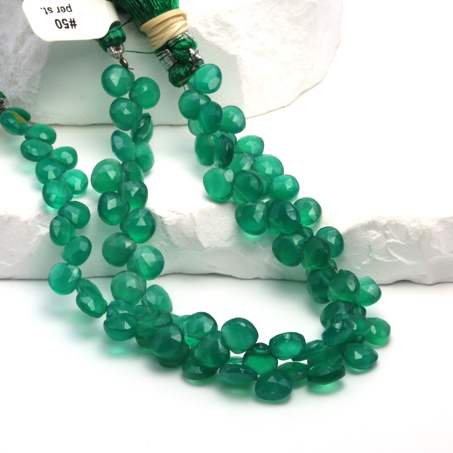 Green Onyx 7mm Faceted Heart Shaped Briolettes Bead Strand