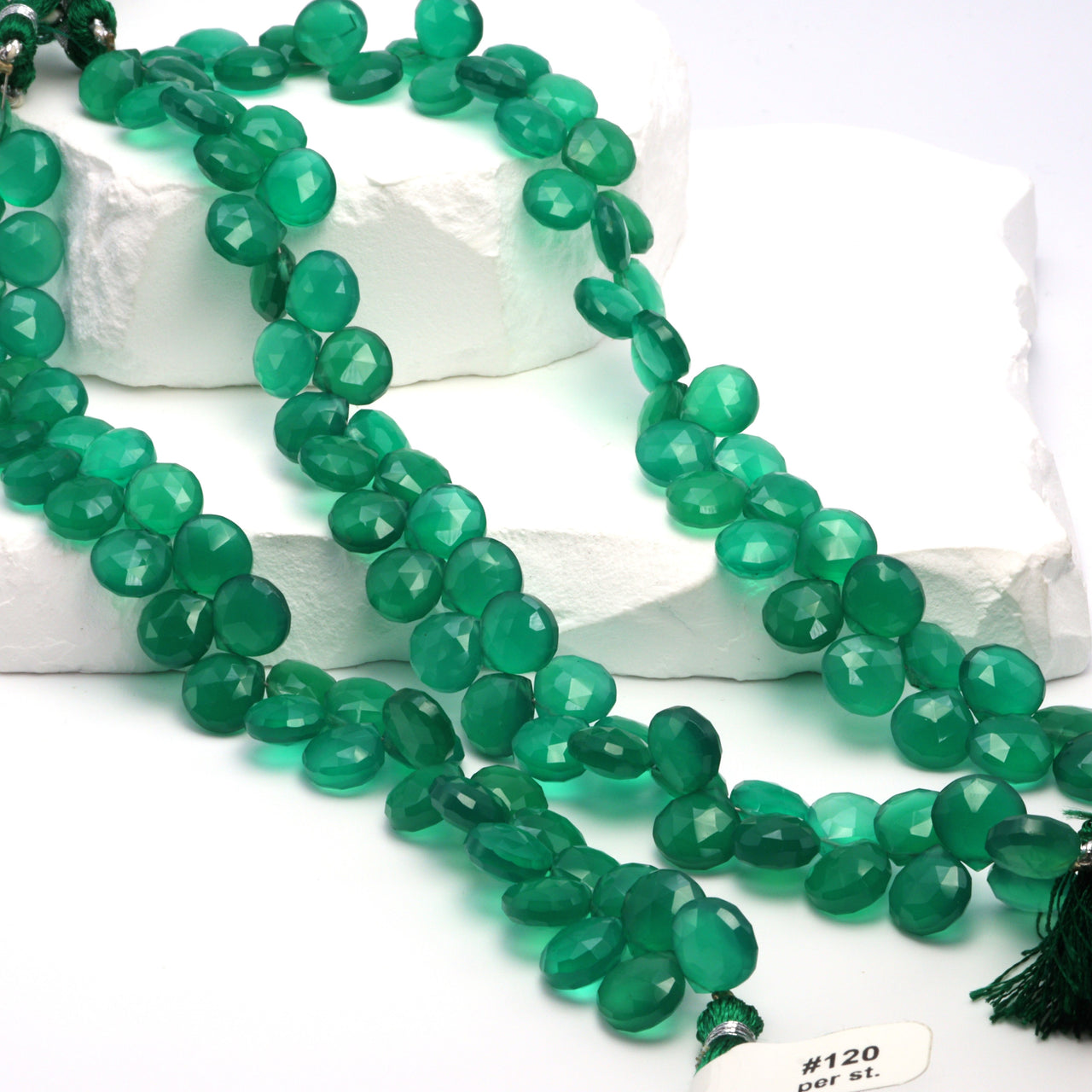 Green Onyx 10mm Faceted Heart Shaped Briolettes
