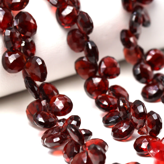 Red Garnet 8mm Faceted Heart Shaped Briolettes Bead Strand
