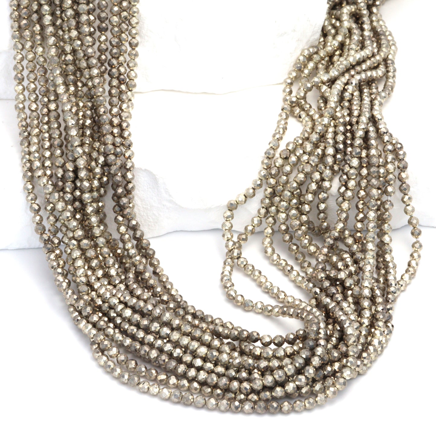 Silver Plated Pyrite 2.5mm Faceted Rounds Bead Strand