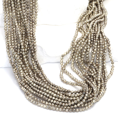 Silver Plated Pyrite 2.5mm Faceted Rounds Bead Strand