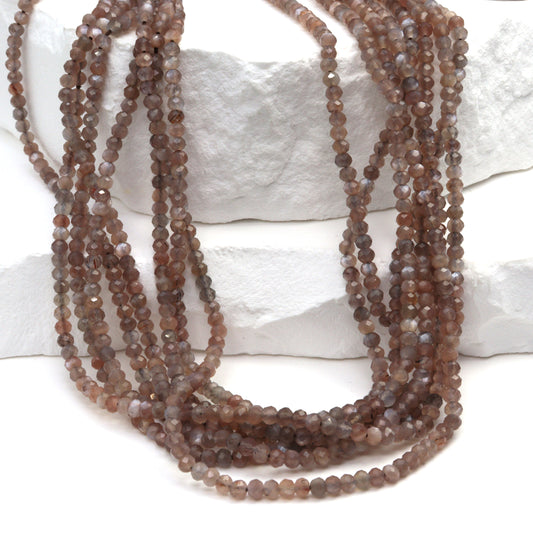 Chocolate Moonstone 2.5mm Faceted Rondelles Bead Strand