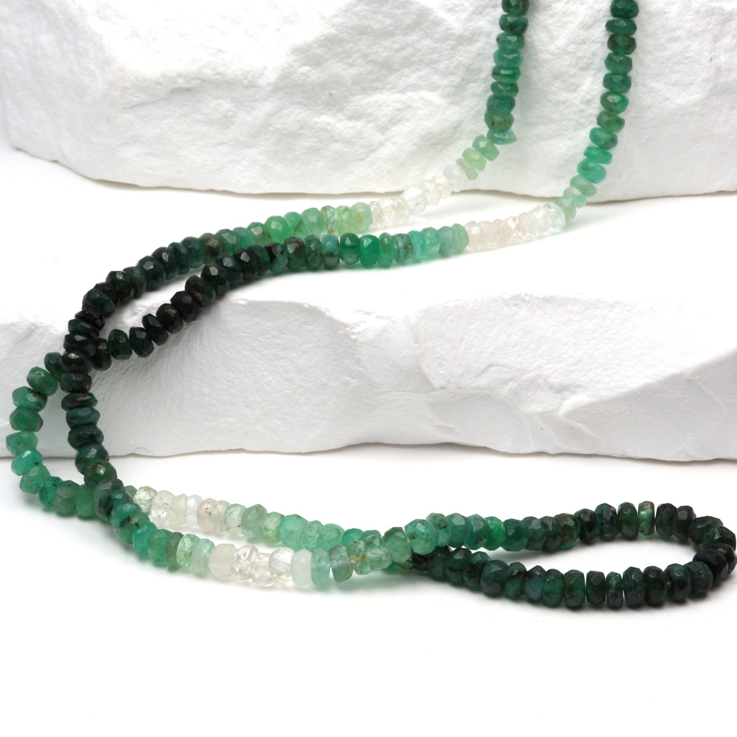 Ombre Green and White Emerald 3mm Hand Faceted Rondelles Bead Strand
