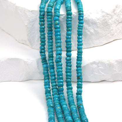 Natural Blue-Green Turquoise 4mm Hand Faceted Rondelles Bead Strand