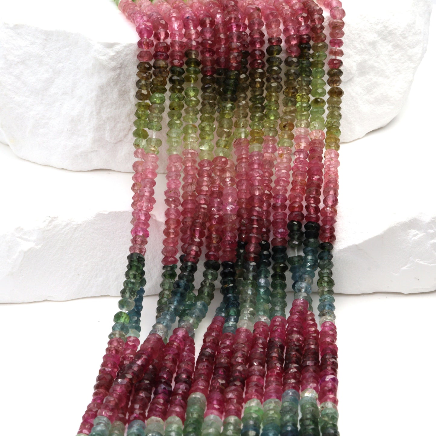 Watermelon Tourmaline 3mm Hand Faceted Rondelles Bead Strand
