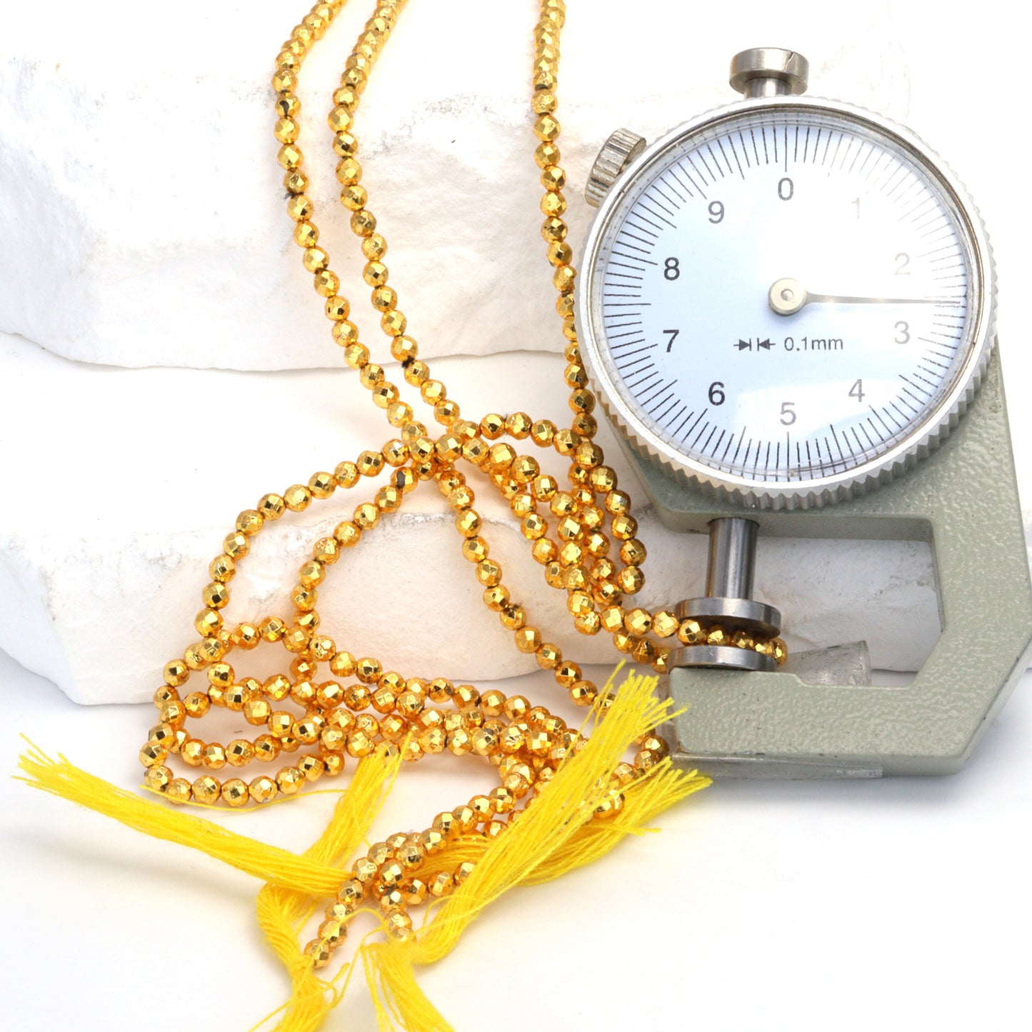 Gold Plated Pyrite 2.5mm Faceted Rounds Bead Strand