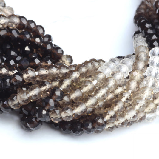 Ombre Smoky Quartz 3mm Faceted Rondelles