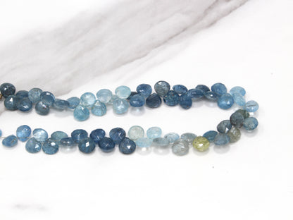 Blue Moss Aquamarine 6mm Faceted Heart Shaped Briolettes