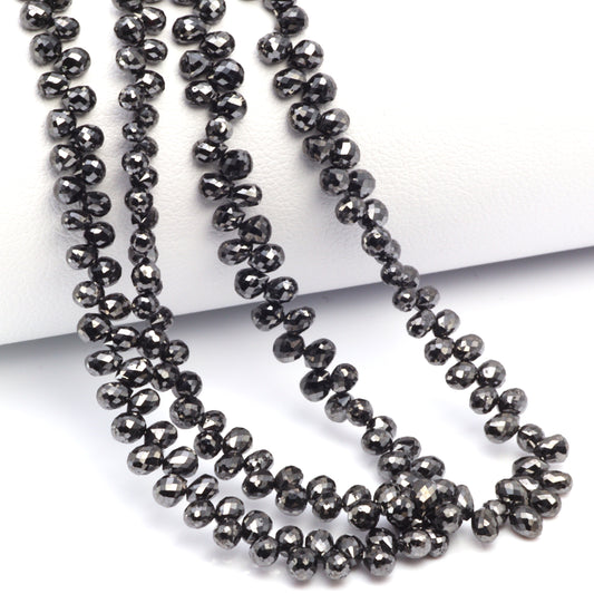 Black Diamond 4x2mm – 5x3mm Faceted Teardrop Briolettes Bead Strand