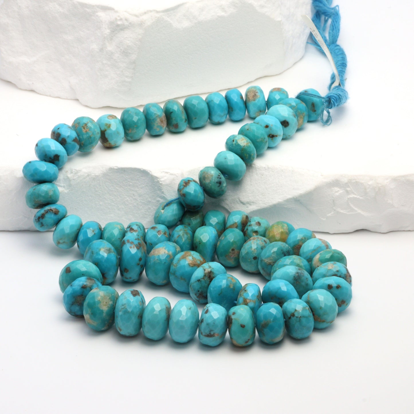 Natural Blue Turquoise 9mm Faceted Rondelles
