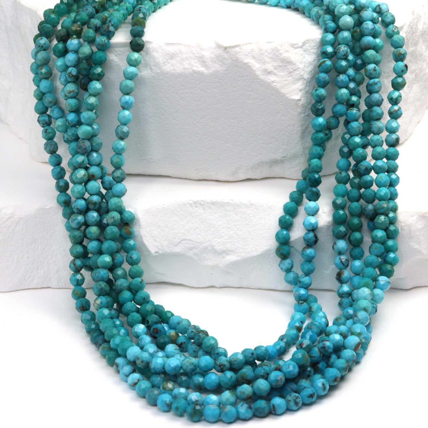 Ombre Natural Blue Turquoise 3mm Faceted Rounds Bead Strand