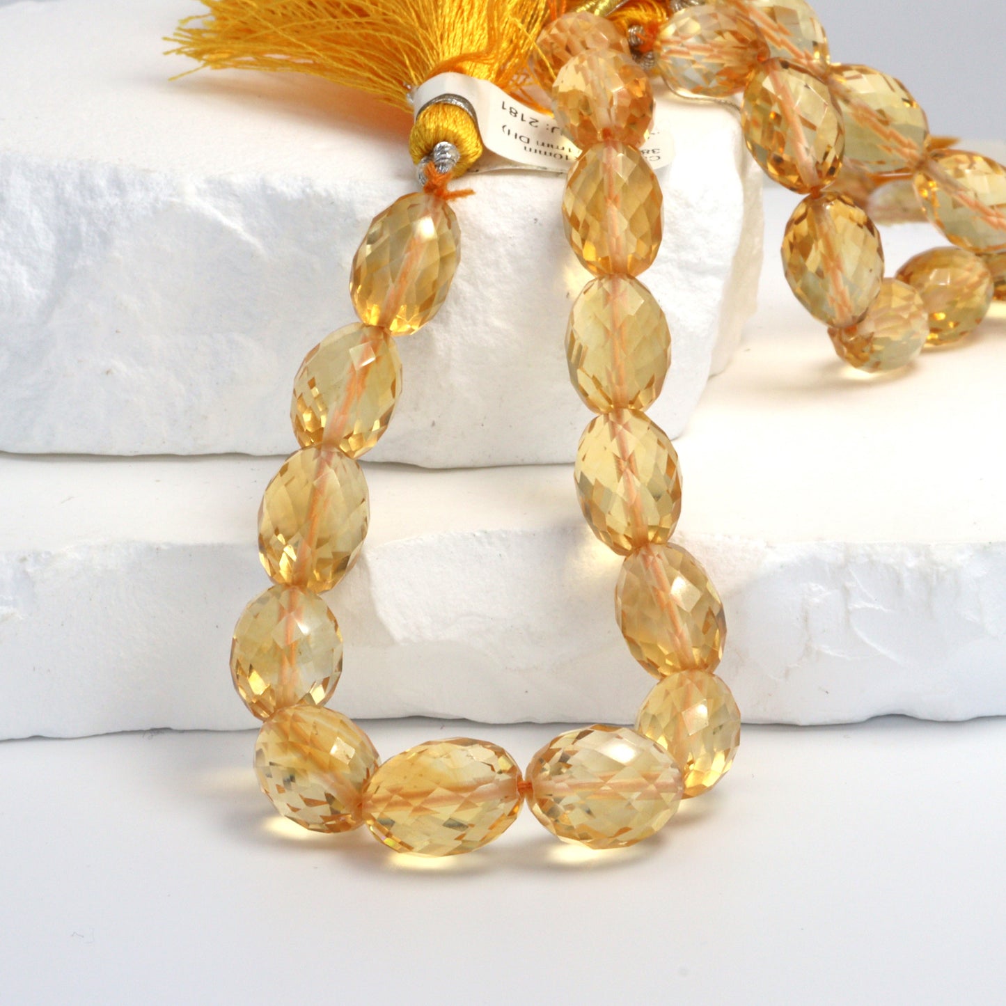 Yellow Citrine 14x10mm Faceted Drums Bead Strand