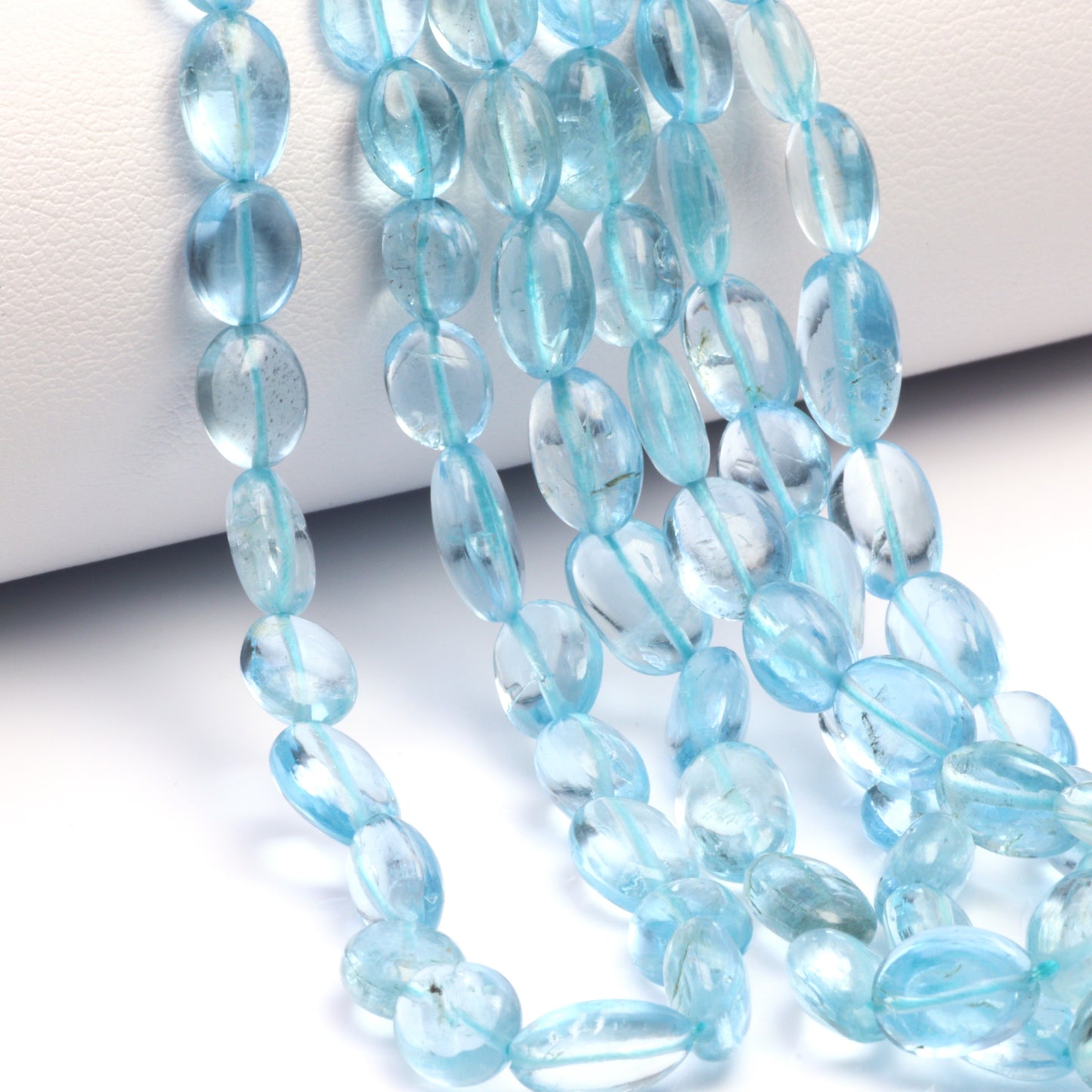 Blue Aquamarine 7x5mm - 8x6mm Smooth Ovals Bead Strand