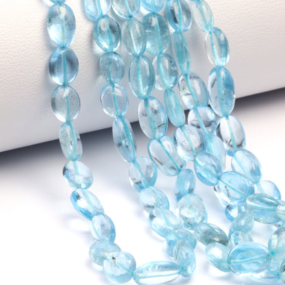 Blue Aquamarine 7x5mm - 8x6mm Smooth Ovals Bead Strand