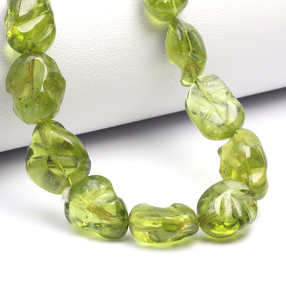 Green Peridot 10x8mm - 14x12mm Smooth Nuggets Bead Strand