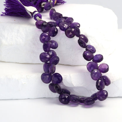 Deep Purple Amethyst 8mm Faceted Heart Shaped Briolettes Bead Strand