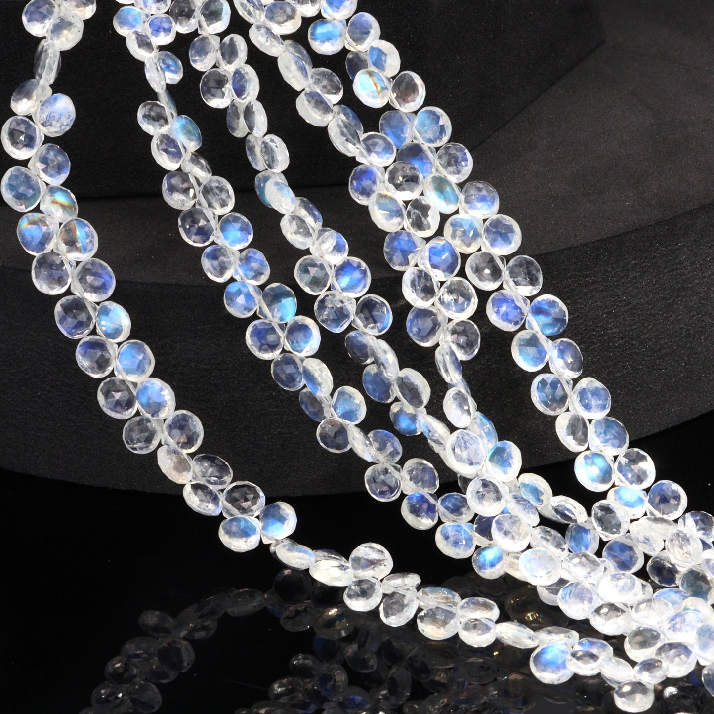 AAA Blue Rainbow Moonstone 5mm Faceted Heart Shaped Briolettes Bead Strand