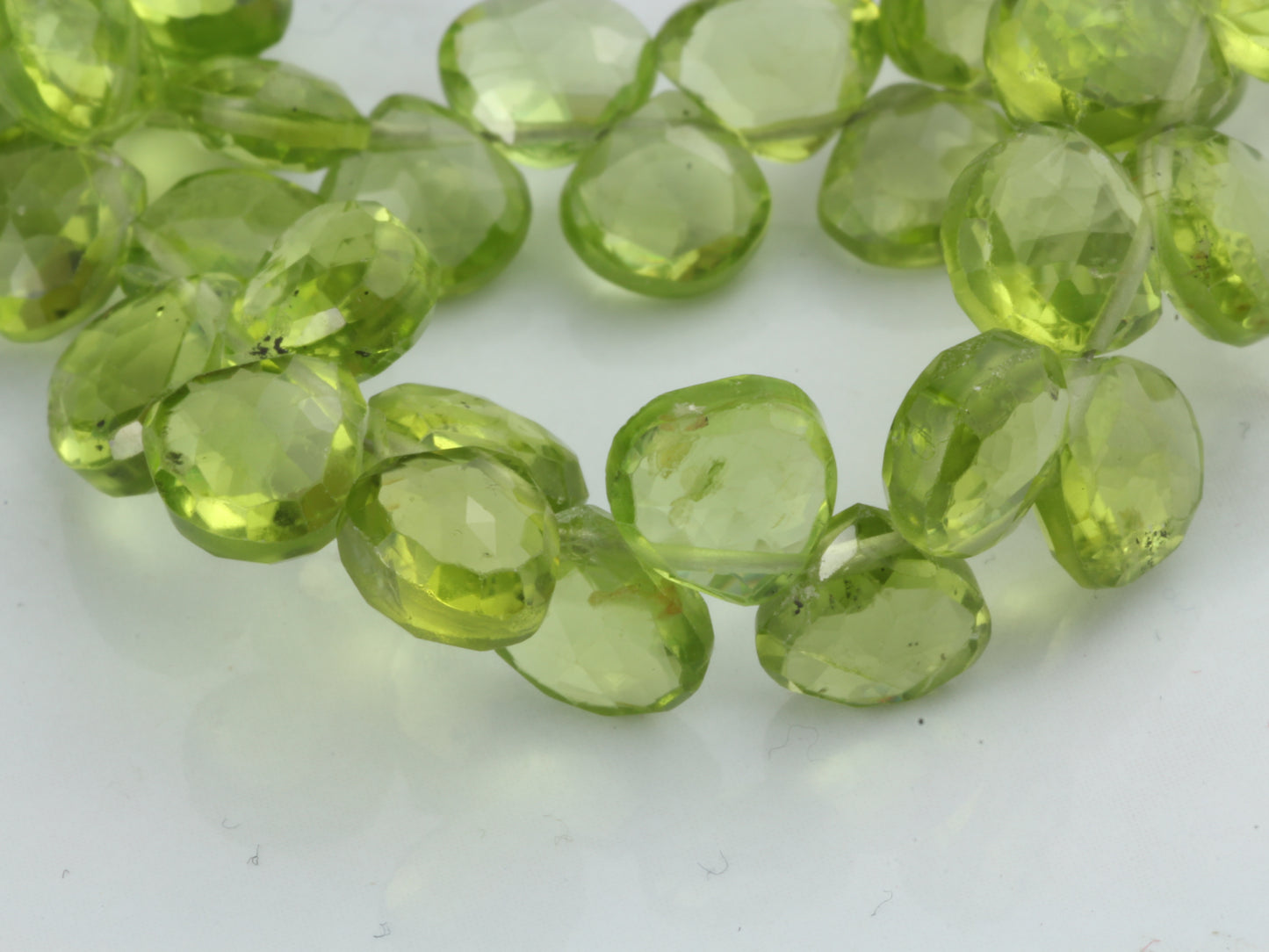 Green Peridot 6mm Faceted Heart Shaped Briolettes Bead Strand