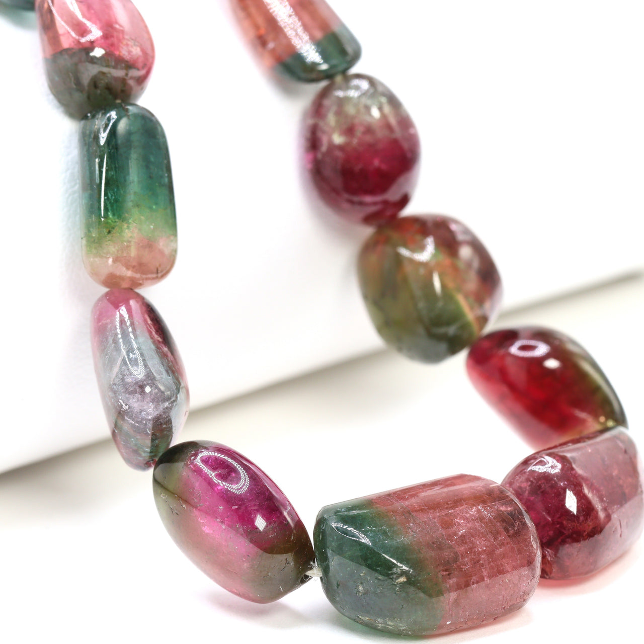 Watermelon Tourmaline 7x5mm - 12x10mm Smooth Nuggets 1 Strand Bead Necklace
