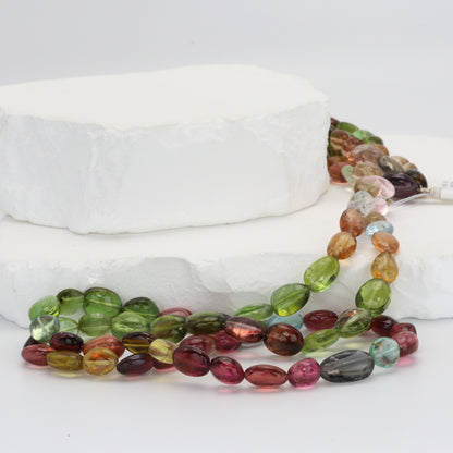 Watermelon Tourmaline 8x5mm - 9x6mm Smooth Ovals Bead Strand
