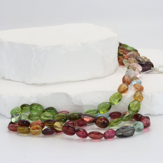 Watermelon Tourmaline 8x5mm - 9x6mm Smooth Ovals Bead Strand
