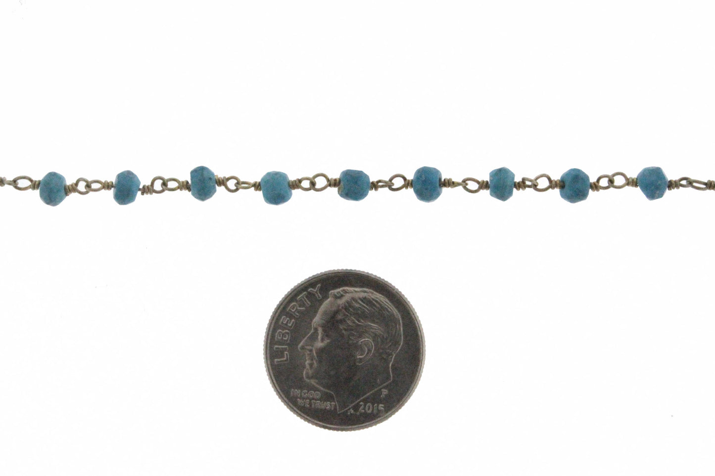 Blue Turquoise (R) 4mm Faceted Rondelles Rosary Chain Sterling Silver with Gold Plating Wire Wrap Chain by the Foot