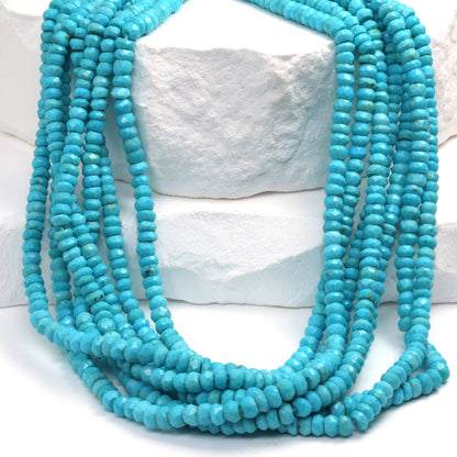 Natural Blue Turquoise 3.5mm Hand Faceted Rondelles Bead Strand