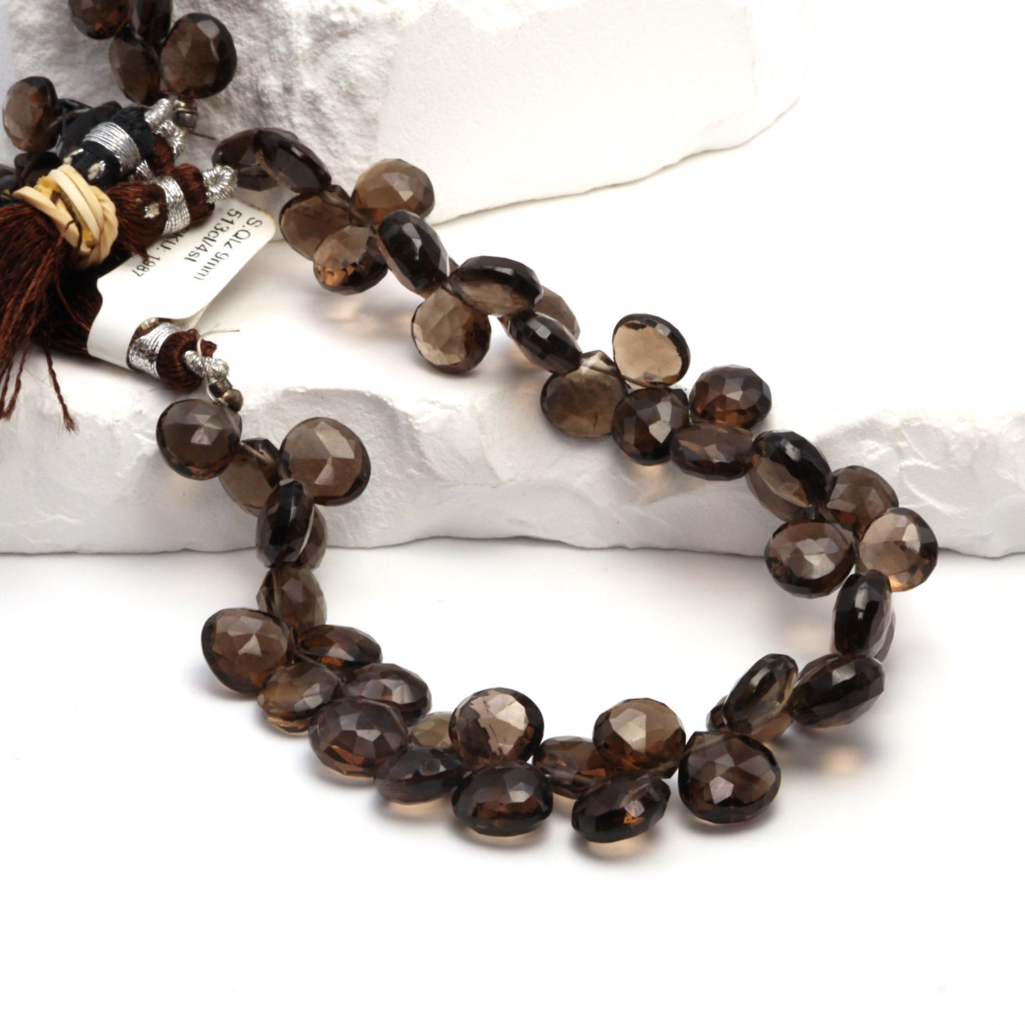 Brown Smoky Quartz 9mm Faceted Heart Shaped Briolettes Bead Strand