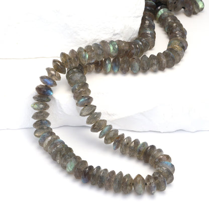 Blue Labradorite 8mm German Cut Faceted Rondelles Bead Strand
