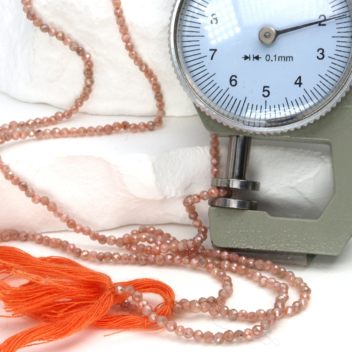 Coated Peach Moonstone 2mm Faceted Rounds Bead Strand