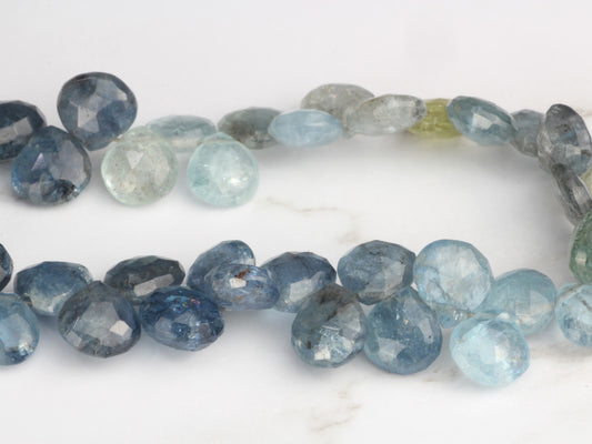 Blue Moss Aquamarine 6mm Faceted Heart Shaped Briolettes