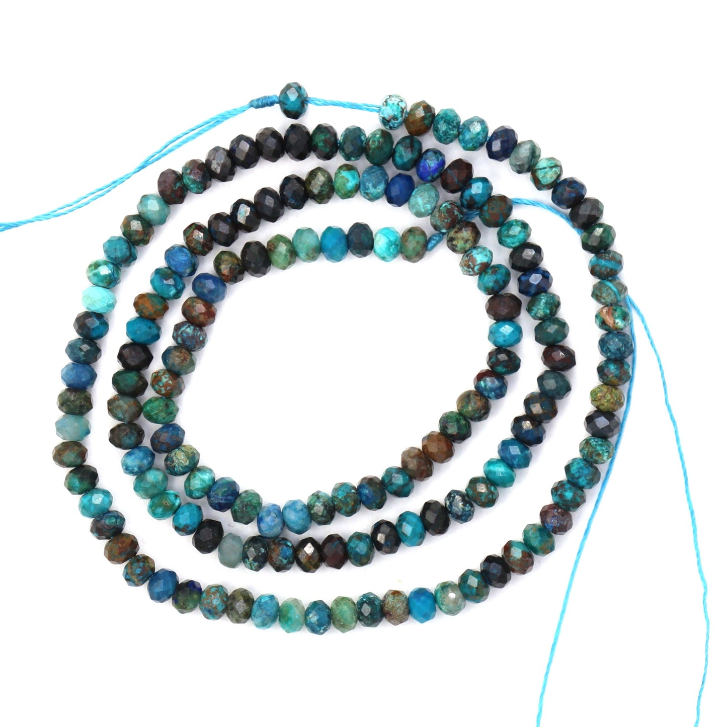 Blue Green Chrysocolla 3.5mm Faceted Rondelles Bead Strand