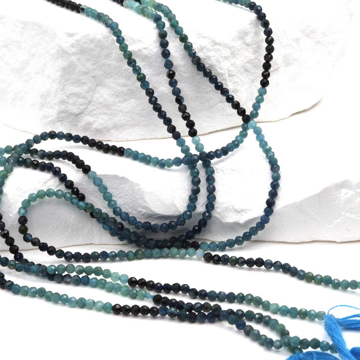 Ombre Blue Tourmaline 2mm Faceted Rounds Bead Strand