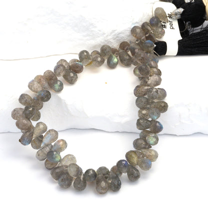 Blue Labradorite 7x4mm Faceted Teardrop Briolettes Bead Strand