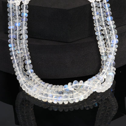 AA Blue Rainbow Moonstone 6mm - 7mm Smooth Rondelles Bead Strand