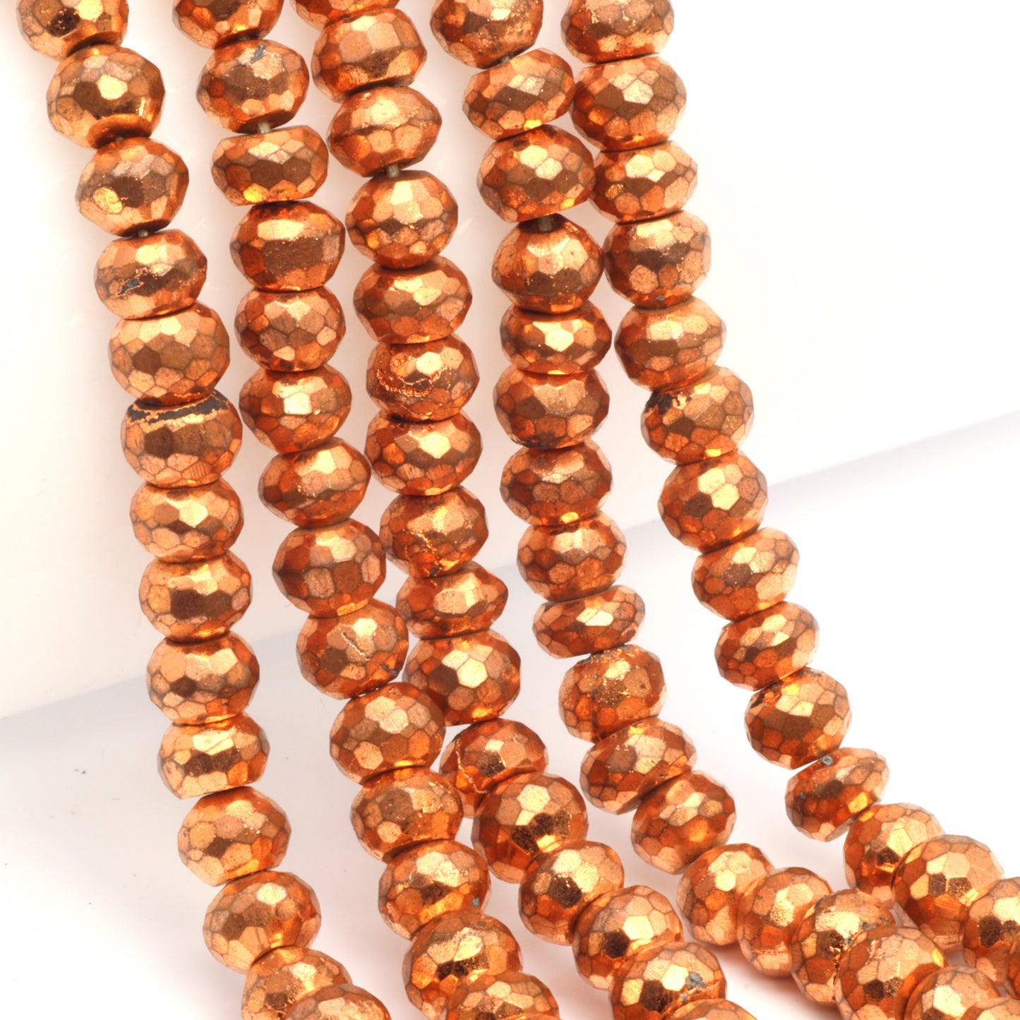 Rose Gold Plated Pyrite 6mm Faceted Rondelles Bead Strand