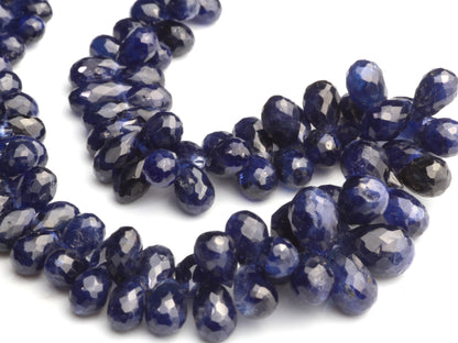 Navy Blue Sapphire 5x3mm - 6x4mm Faceted Teardrop Briolettes Bead Strand