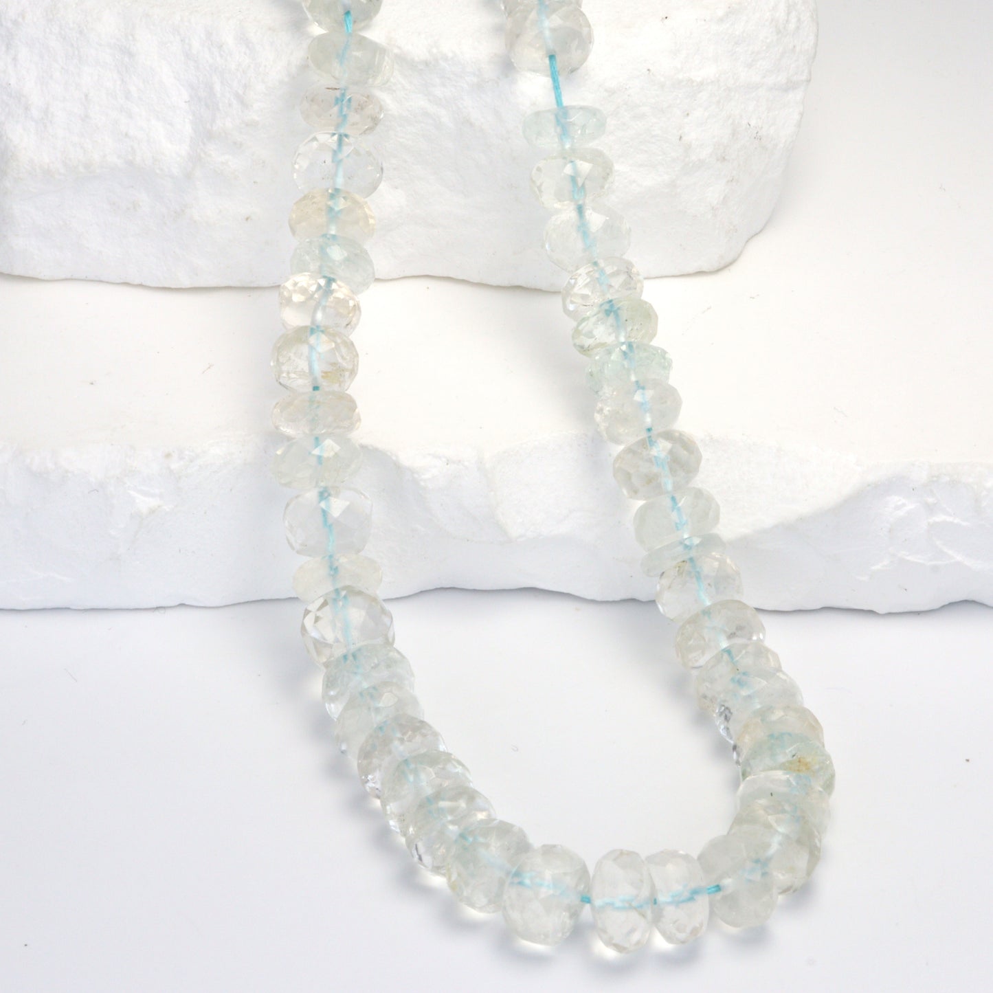Pale Blue Aquamarine 9mm Faceted Rondelles Bead Strand