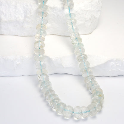 Pale Blue Aquamarine 9mm Faceted Rondelles Bead Strand