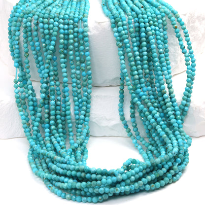 AAA Natural Blue Turquoise 2mm Faceted Rounds Bead Strand