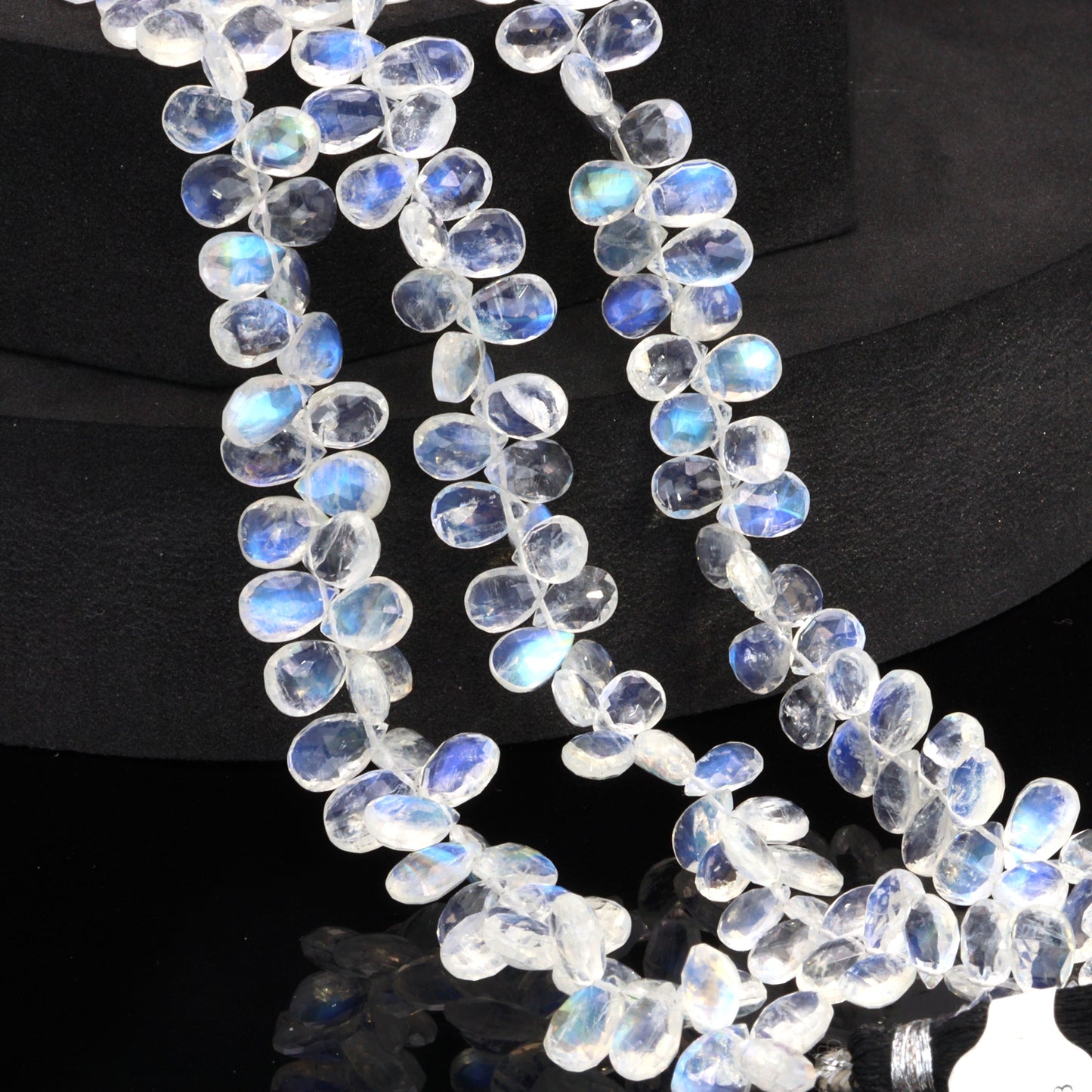 AAA Blue Rainbow Moonstone 8x6mm Faceted Pear Shaped Briolettes Bead Strand