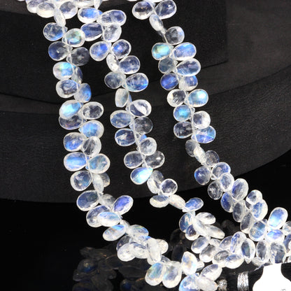 AAA Blue Rainbow Moonstone 8x6mm Faceted Pear Shaped Briolettes Bead Strand