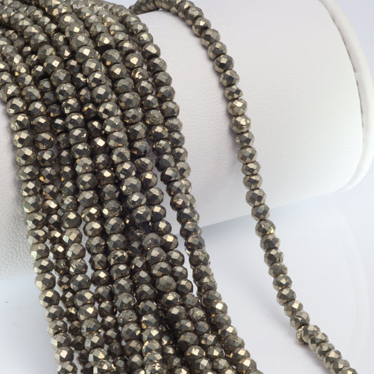 Natural Pyrite 3.5mm Faceted Rondelles Bead Strand