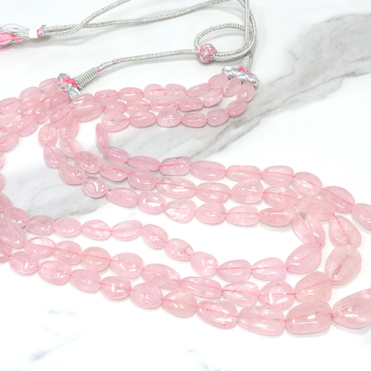 Pink Morganite 11x9mm - 16x12mm Smooth Nuggets 3 Strand Bead Necklace