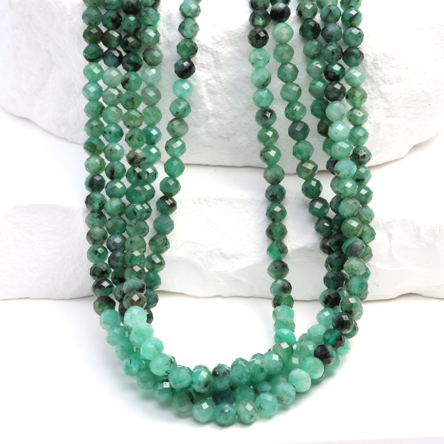 Ombre Sakoda Emerald 3.5mm Faceted Rounds Bead Strand