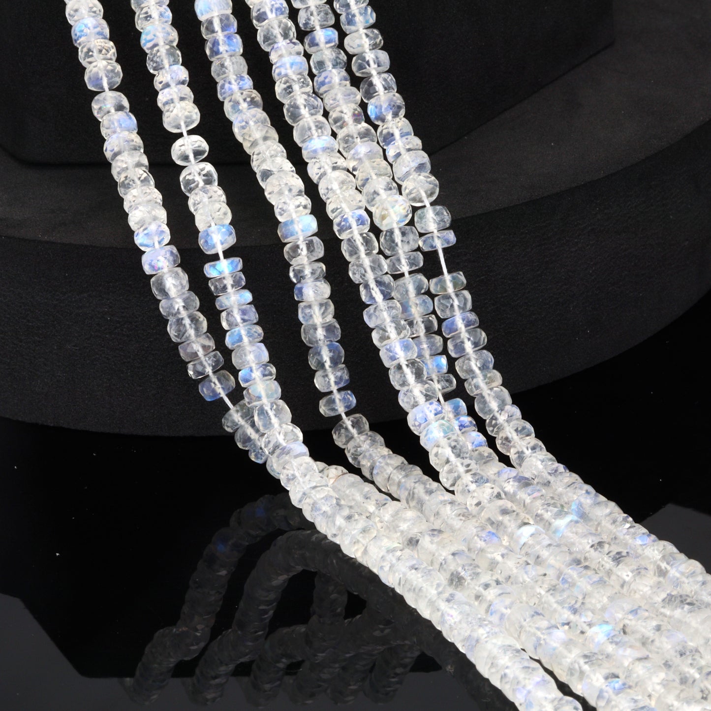 AA Blue Rainbow Moonstone 5.5mm Faceted Rondelles Bead Strand