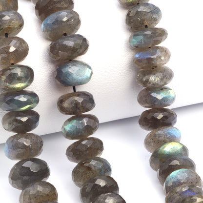 Natural Blue Labradorite 11mm Faceted Rondelles Bead Strand